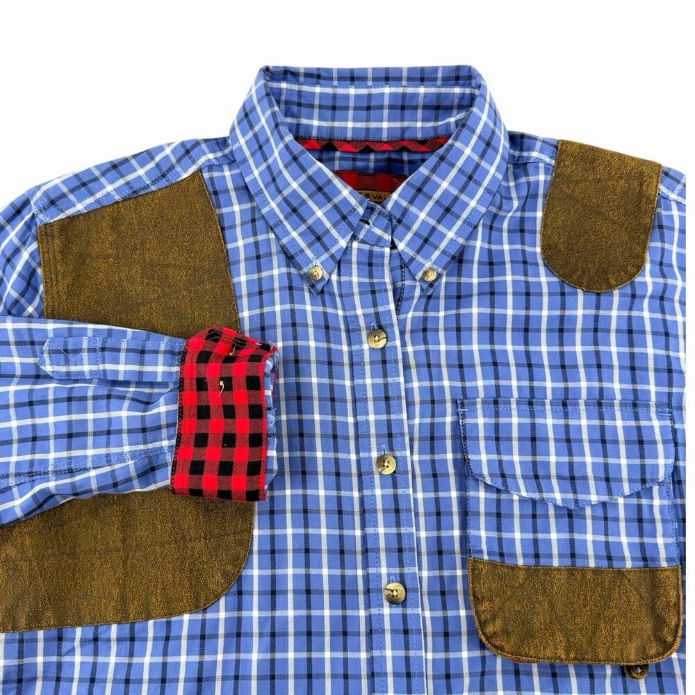 Braeval Artemis Shooting‎ Shirt Blue Gun Check Suede Shoulder Patches Hunting SM